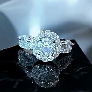 🆕 Piatella ring,1/2 carat round cut, accents, 14k white gold plated setting